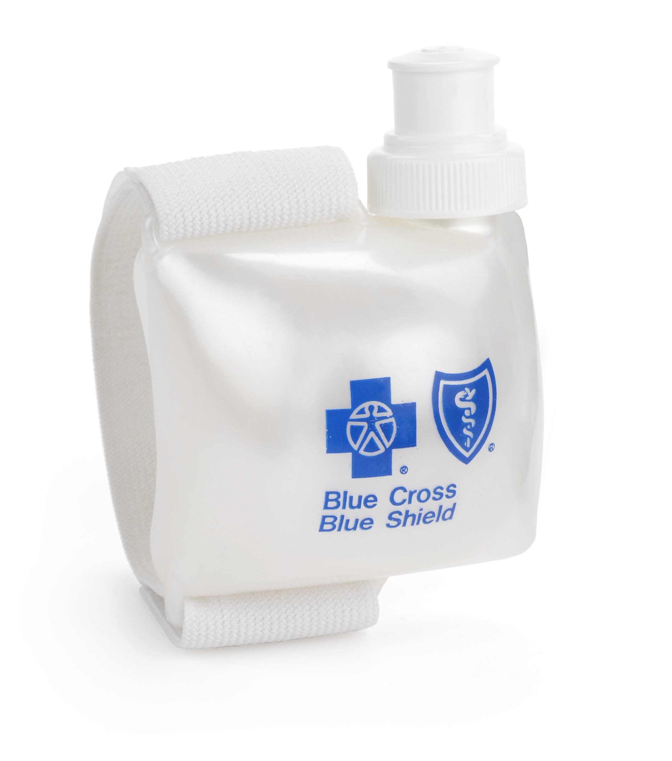 A Swiggies bottle custom-branded with the Blue Cross Blue Shield logo.
